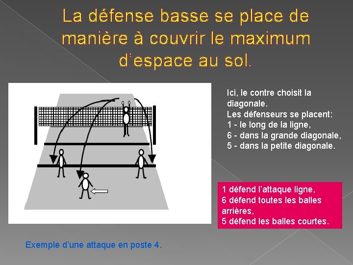 La défense basse se place de manière à couvrir le maximum d’espace au sol.