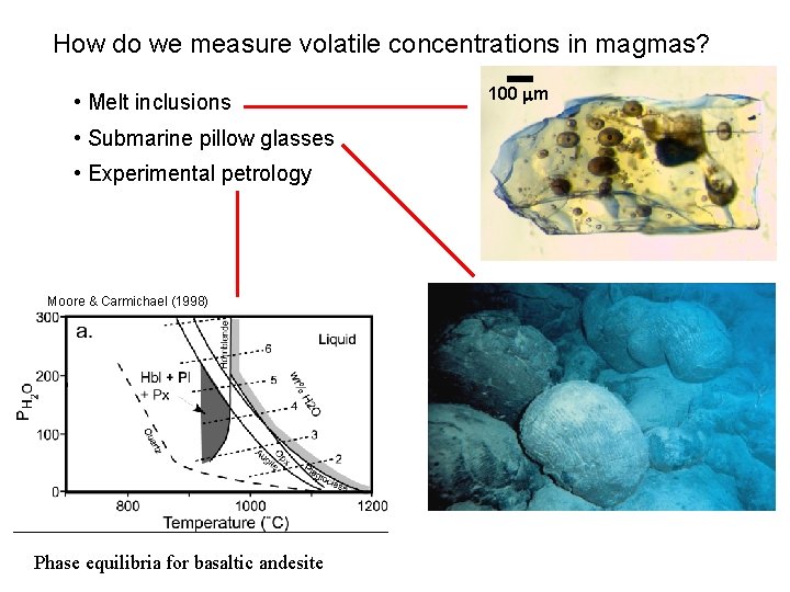 How do we measure volatile concentrations in magmas? • Melt inclusions • Submarine pillow