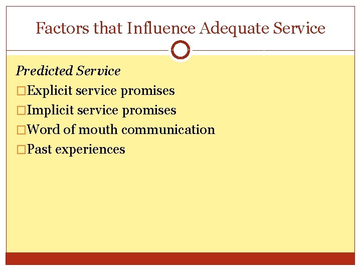 Factors that Influence Adequate Service Predicted Service �Explicit service promises �Implicit service promises �Word Factors that Influence Adequate Service Predicted Service �Explicit service promises �Implicit service promises �Word