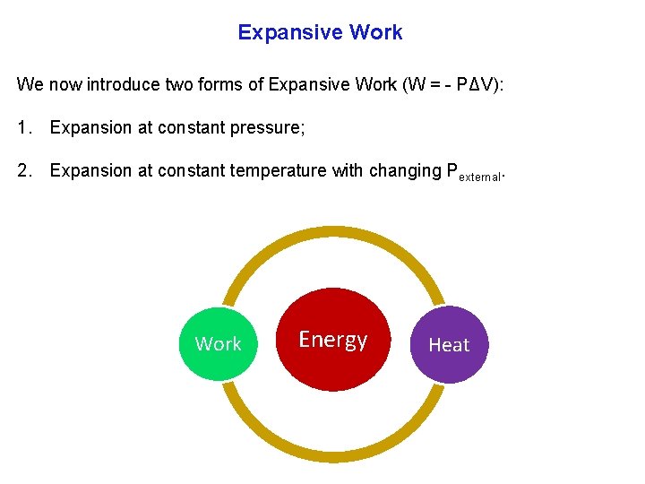 Expansive Work We now introduce two forms of Expansive Work (W = PΔV): 1.