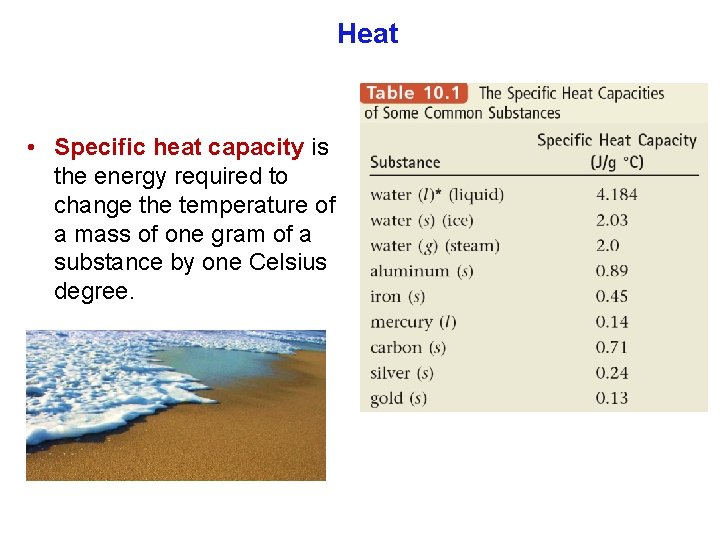 Heat • Specific heat capacity is the energy required to change the temperature of