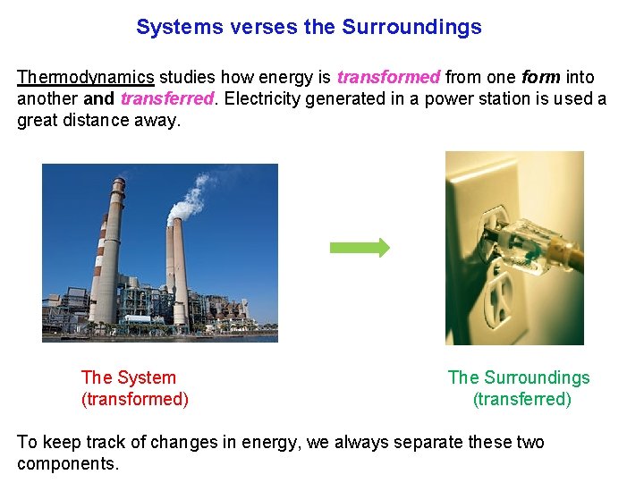 Systems verses the Surroundings Thermodynamics studies how energy is transformed from one form into