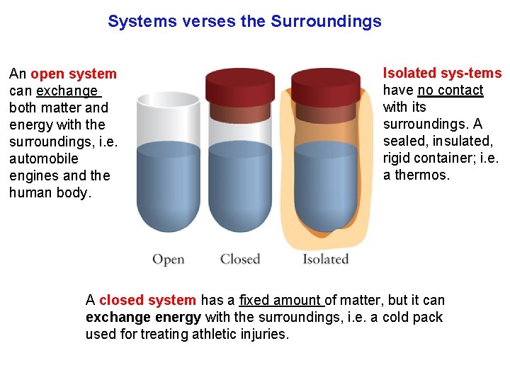 Systems verses the Surroundings An open system can exchange both matter and energy with