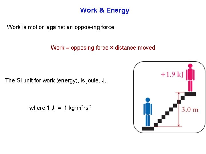 Work & Energy Work is motion against an oppos ing force. Work = opposing