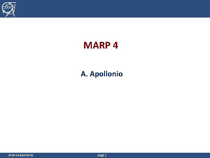 CERN MARP 4 A. Apollonio Andrea Apollonio page 1 