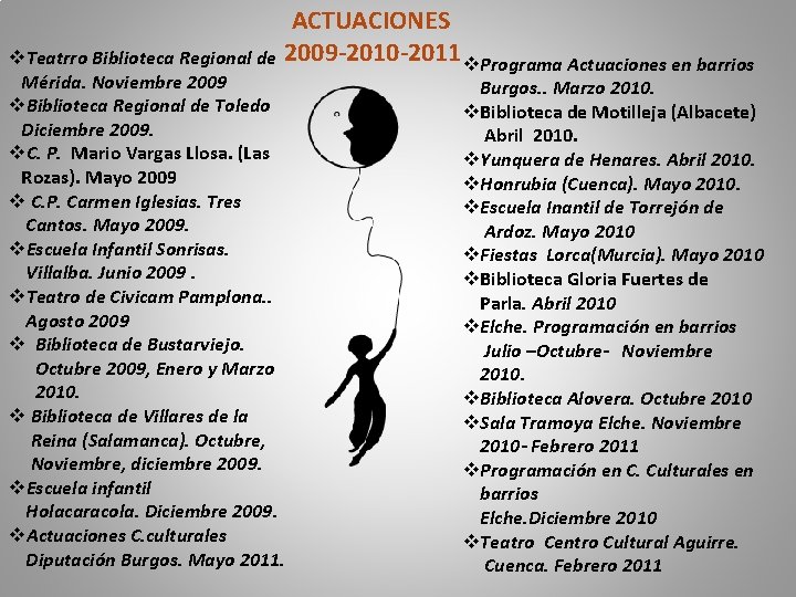  ACTUACIONES 2009 -2010 -2011 v. Programa Actuaciones en barrios v. Teatrro Biblioteca Regional