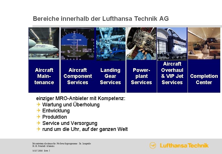 Bereiche innerhalb der Lufthansa Technik AG Aircraft Maintenance Aircraft Component Services Landing Gear Services