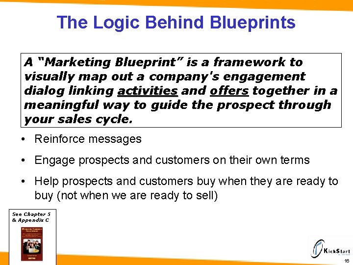 The Logic Behind Blueprints A “Marketing Blueprint” is a framework to visually map out