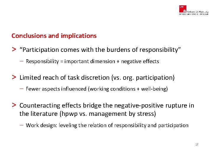 Conclusions and implications > “Participation comes with the burdens of responsibility” – Responsibility =