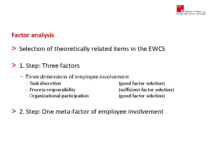 Factor analysis > Selection of theoretically related items in the EWCS > 1. Step: