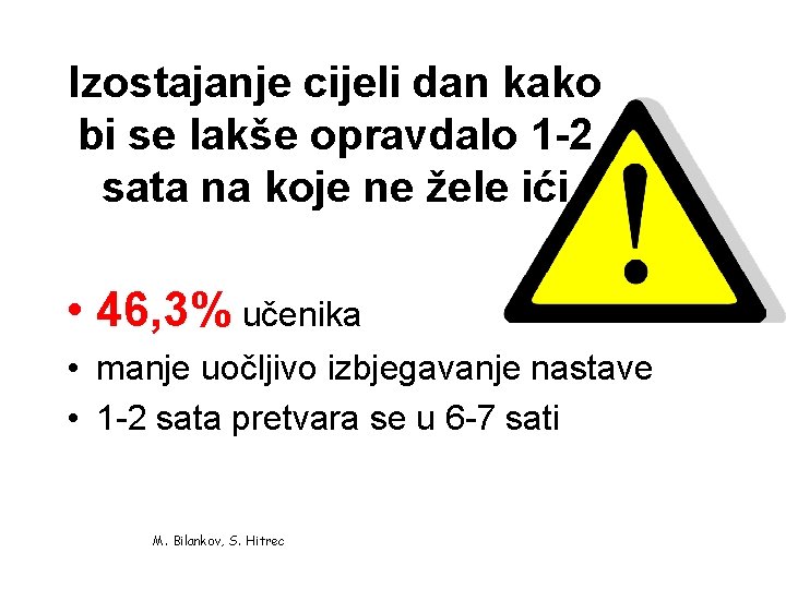 Izostajanje cijeli dan kako bi se lakše opravdalo 1 -2 sata na koje ne