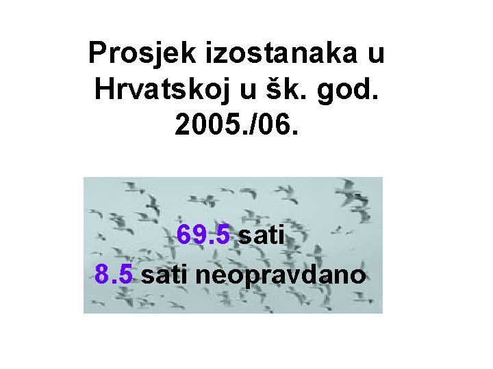 Prosjek izostanaka u Hrvatskoj u šk. god. 2005. /06. 69. 5 sati 8. 5