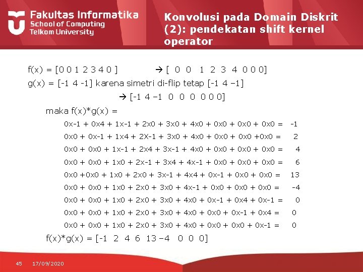 Konvolusi pada Domain Diskrit (2): pendekatan shift kernel operator f(x) = [0 0 1