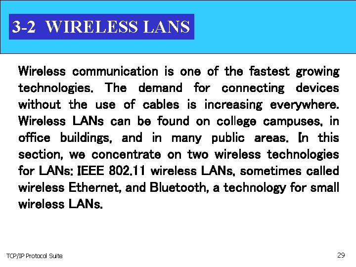 3 -2 WIRELESS LANS Wireless communication is one of the fastest growing technologies. The