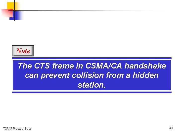 Note The CTS frame in CSMA/CA handshake can prevent collision from a hidden station.