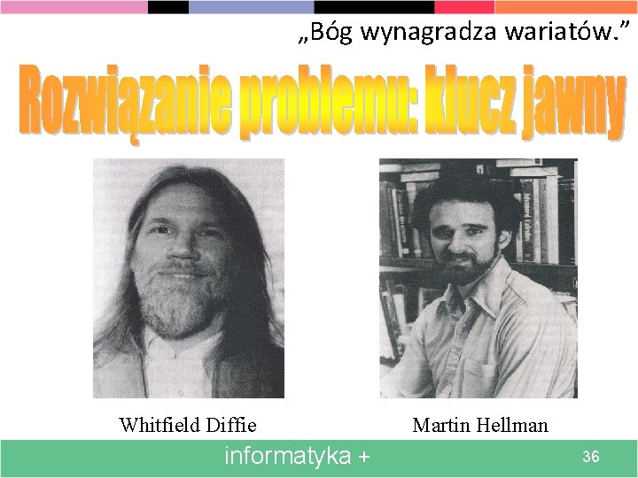 „Bóg wynagradza wariatów. ” Whitfield Diffie informatyka + Martin Hellman 36 