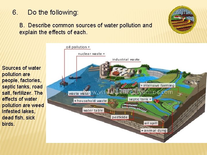 6. Do the following: B. Describe common sources of water pollution and explain the