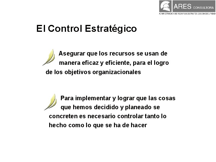 El Control Estratégico Asegurar que los recursos se usan de manera eficaz y eficiente, El Control Estratégico Asegurar que los recursos se usan de manera eficaz y eficiente,