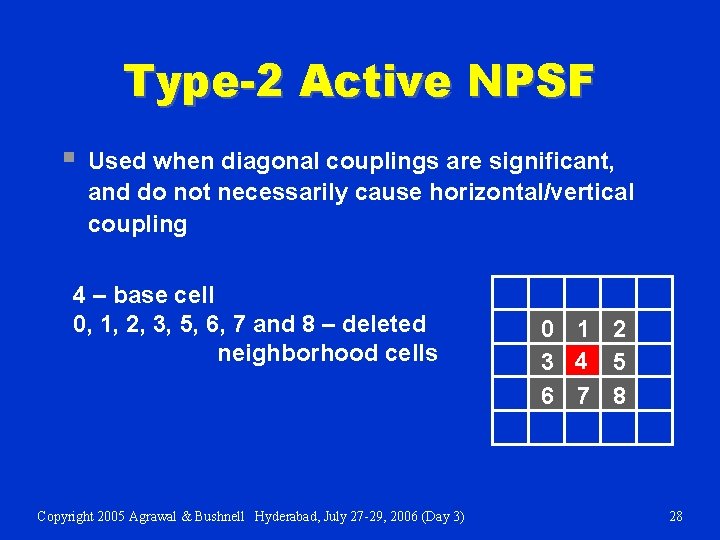 Type-2 Active NPSF § Used when diagonal couplings are significant, and do not necessarily