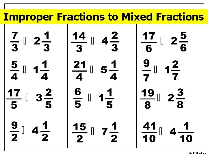 Improper Fractions to Mixed Fractions © T Madas 