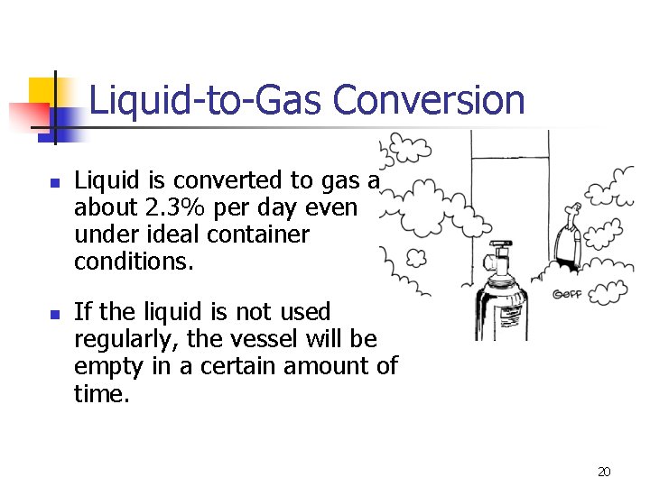 Liquid-to-Gas Conversion n n Liquid is converted to gas at about 2. 3% per