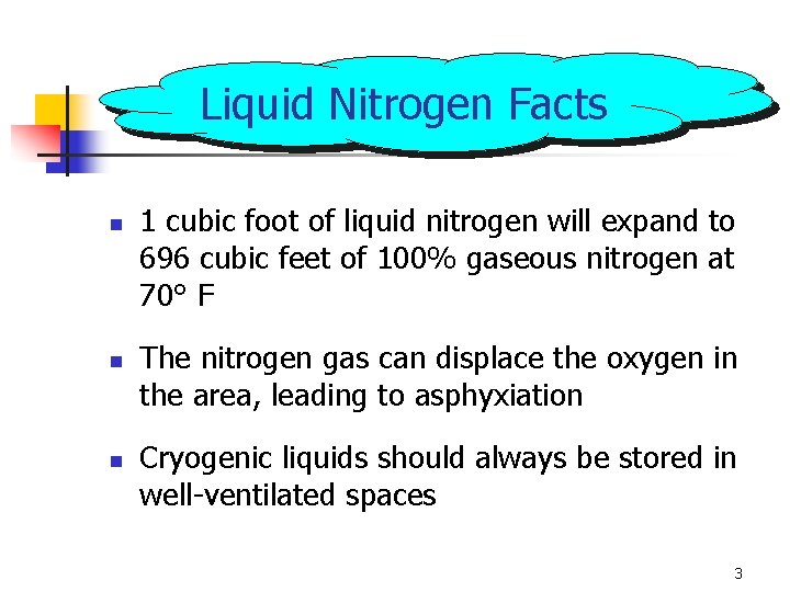 Liquid Nitrogen Facts n n n 1 cubic foot of liquid nitrogen will expand