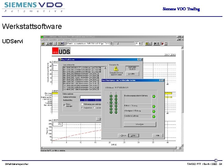 Siemens VDO Trading Werkstattsoftware UDServi Unfalldatenspeicher © TA 43 S 2 PTF / Barth
