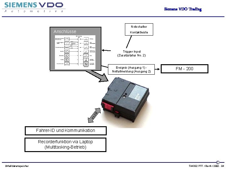 Siemens VDO Trading Notschalter Anschlüsse Kontaktleiste Trigger-Input (Zusatzstatus No. 2) FM - 200 RS