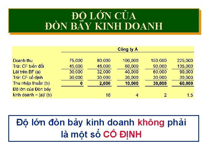 ĐỘ LỚN CỦA ĐÒN BẢY KINH DOANH Độ lớn đòn bảy kinh doanh không