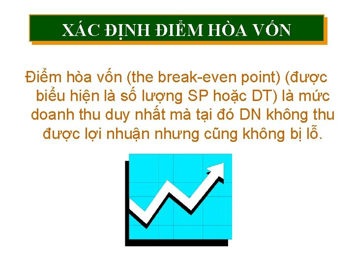 XÁC ĐỊNH ĐIỂM HÒA VỐN Điểm hòa vốn (the break-even point) (được biểu hiện