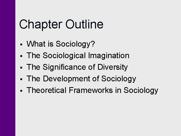 Chapter Outline § § § What is Sociology? The Sociological Imagination The Significance of Chapter Outline § § § What is Sociology? The Sociological Imagination The Significance of