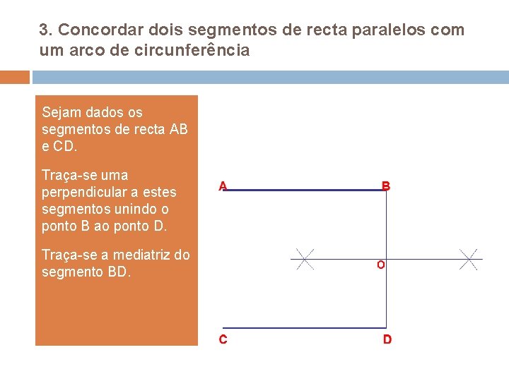 3. Concordar dois segmentos de recta paralelos com um arco de circunferência Sejam dados 3. Concordar dois segmentos de recta paralelos com um arco de circunferência Sejam dados