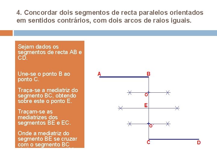 4. Concordar dois segmentos de recta paralelos orientados em sentidos contrários, com dois arcos 4. Concordar dois segmentos de recta paralelos orientados em sentidos contrários, com dois arcos