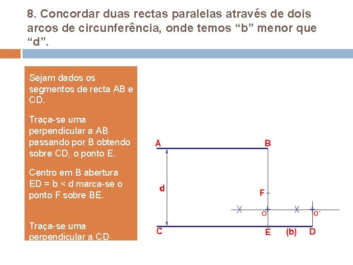 8. Concordar duas rectas paralelas através de dois arcos de circunferência, onde temos “b” 8. Concordar duas rectas paralelas através de dois arcos de circunferência, onde temos “b”