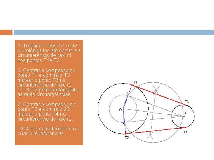 5. Traçar os raios O 1 e O 2 e prolongá-los até cortar a 5. Traçar os raios O 1 e O 2 e prolongá-los até cortar a