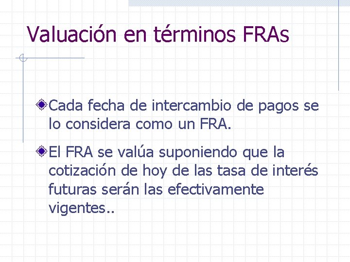 Valuación en términos FRAs Cada fecha de intercambio de pagos se lo considera como