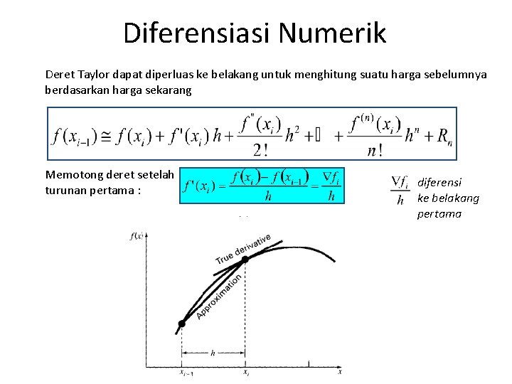 Diferensiasi Numerik Deret Taylor dapat diperluas ke belakang untuk menghitung suatu harga sebelumnya berdasarkan