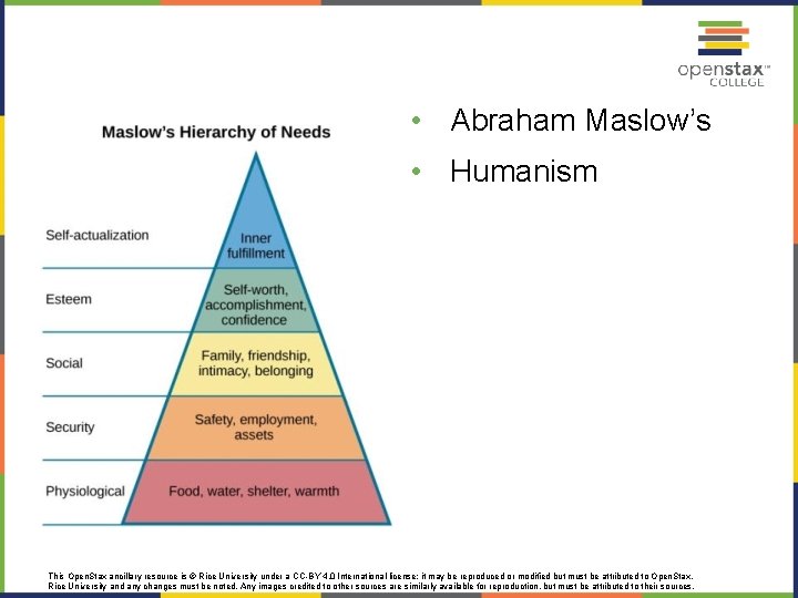  • Abraham Maslow’s • Humanism This Open. Stax ancillary resource is © Rice