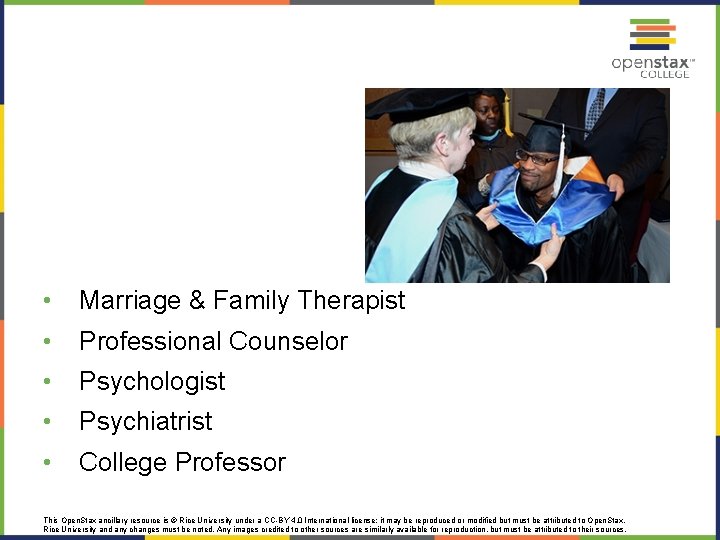  • Marriage & Family Therapist • Professional Counselor • Psychologist • Psychiatrist •