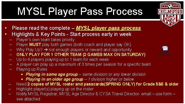 MYSL Player Pass Process • Please read the complete – MYSL player pass process