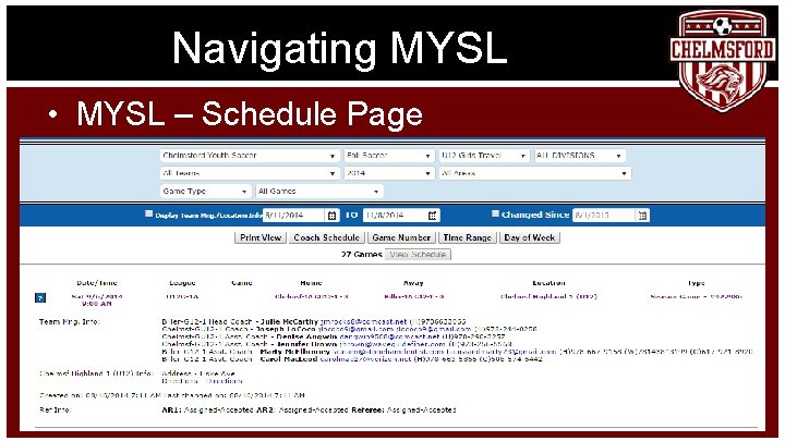 Navigating MYSL • MYSL – Schedule Page 