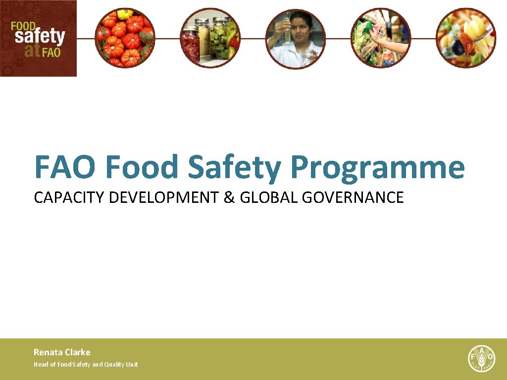 FAO Food Safety Programme CAPACITY DEVELOPMENT & GLOBAL GOVERNANCE Renata Clarke Head of Food