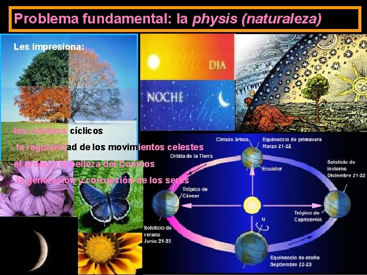 Problema fundamental: la physis (naturaleza) Les impresiona: -los cambios cíclicos - la regularidad de