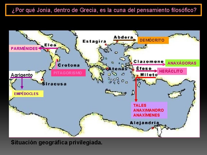 ¿Por qué Jonia, dentro de Grecia, es la cuna del pensamiento filosófico? DEMÓCRITO PARMÉNIDES