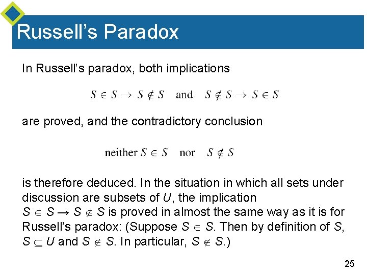 Russell’s Paradox In Russell’s paradox, both implications are proved, and the contradictory conclusion is Russell’s Paradox In Russell’s paradox, both implications are proved, and the contradictory conclusion is