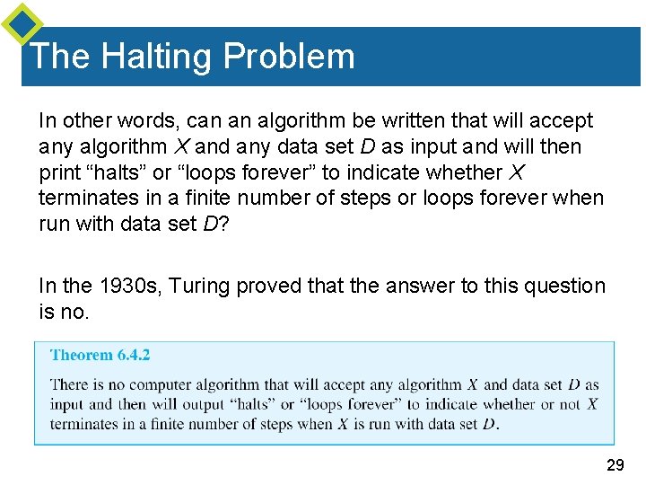 The Halting Problem In other words, can an algorithm be written that will accept The Halting Problem In other words, can an algorithm be written that will accept