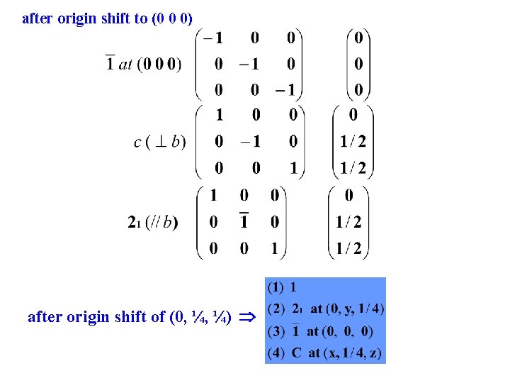 after origin shift to (0 0 0) after origin shift of (0, ¼, ¼)