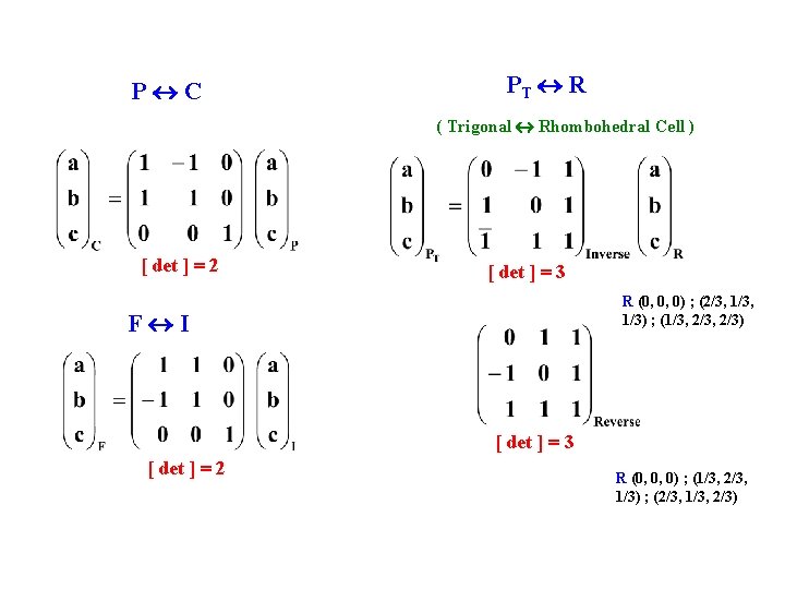 P C PT R ( Trigonal Rhombohedral Cell ) [ det ] 2 [