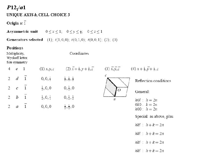 P 121/a 1 UNIQUE AXIS b, CELL CHOICE 3 