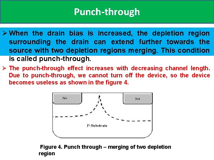 Punch-through Ø When the drain bias is increased, the depletion region surrounding the drain